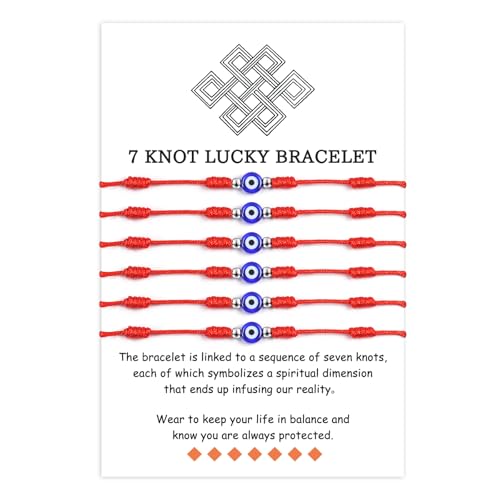 VU100 6 Stück Rotes Armband Böser Blick Armband Evil Eye Kabbalah 7 Knoten Rote Seil Armbänder nazar Amulett Verstellbare viel Glück Freundschaft Armband Geschenk für Damen Herren Familie Freund von VU100