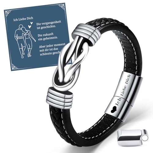 VU100 Armband für Herren Geschenk für Männer Edelstahl-Lederarmband Ich liebe dich Armband Valentinstag Geburtstag Geschenk für Freund Ehemann Männer von VU100