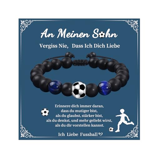 VU100 Fußball Armband Sohn Armband Fußball Geschenk für Jungen Geschenk für Sohn An meinen Sohn Armband Tigerauge Armband Inspirational Geschenk Geburtstag Abschluss Geschenk für Sohn Jungen von VU100