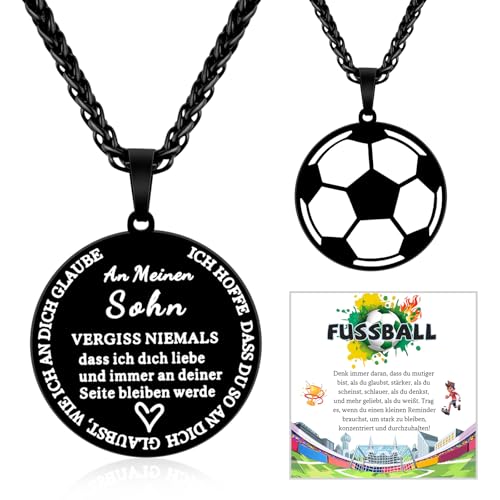 VU100 Geschenke für Sohn Halskette Fussball Halskette für Junge Geschenke für Sohn von Mama Papa Inspirational Geburtstag für Junge von VU100