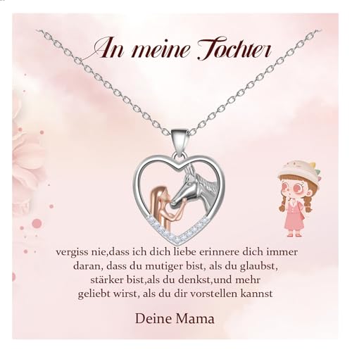 VU100 Mädchen Halskette für Tochter Halskette Pony Anhänger Halskette für Sie S925 Silber Halskette Bestes Geschenk für Tochter Mädchen von Mutter Hobby Pony Halskette Geburtstagsgeschenk von VU100