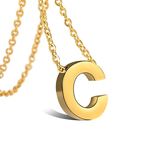 VU100 Halskette Initiale C Alphabet Anhänger für Damen Mädchen Vergoldet Edelstahl Brief Halskette mit Buchstaben in Gold Kette 45+5CM von VU100