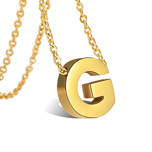 VU100 Halskette Initiale G Alphabet Anhänger für Damen Mädchen Vergoldet Edelstahl Brief Halskette mit Buchstaben in Gold Kette 45+5CM von VU100