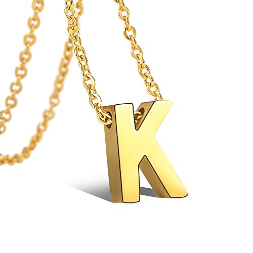 VU100 Halskette Initiale K Alphabet Anhänger für Damen Mädchen Vergoldet Edelstahl Brief Halskette mit Buchstaben in Gold Kette 45+5CM von VU100