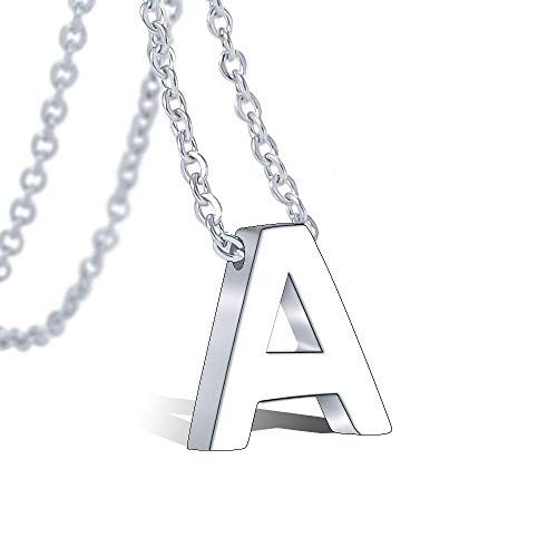 VU100 Halskette Initialen A Alphabet Buchstaben, Brief Anhänger Plättchen in Silber Edelstahl Kette Schmuck Damen, Verstellbar von VU100