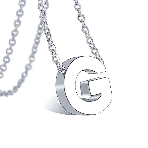 VU100 Halskette Initialen G Alphabet Buchstaben, Brief Anhänger Plättchen in Silber Edelstahl Kette Schmuck Damen, Verstellbar von VU100