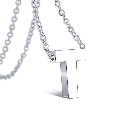 VU100 Halskette Initialen T Alphabet Buchstaben, Brief Anhänger Plättchen in Silber Edelstahl Kette Schmuck Damen, Verstellbar von VU100