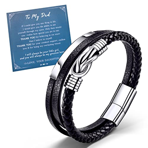 VU100 Herren Armband aus geflochtenem Leder, ein Geschenk für Papa in Edelstahl geflochtenes Leder Knoten Armband, perfekt für ein Geburtstags/Vatertagsgeschenk für ihn (21,5cm) von VU100