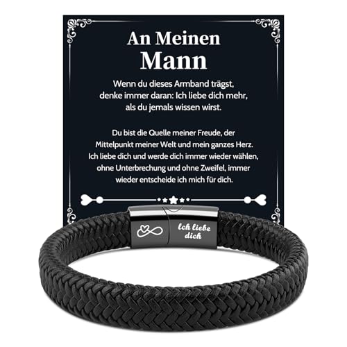 VU100 Ich Liebe Dich Geschenke für Männer, Valentinstag Jahrestag Geschenk für Ihn Lederarmband Herren mit Gravur An Meinen Mann Armband Geburtstag Weihnachten Liebes Geschenk für Ihn Ehemann Freund von VU100