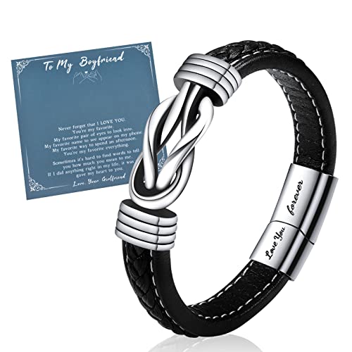 VU100 Männer geflochtenes Lederarmband,An meinen Freund Edelstahl Liebe dich für immer geflochtenes Leder Knoten Armband Inspirational Armreif Armband,Schmuck Geschenk für ihn(20.3cm) von VU100