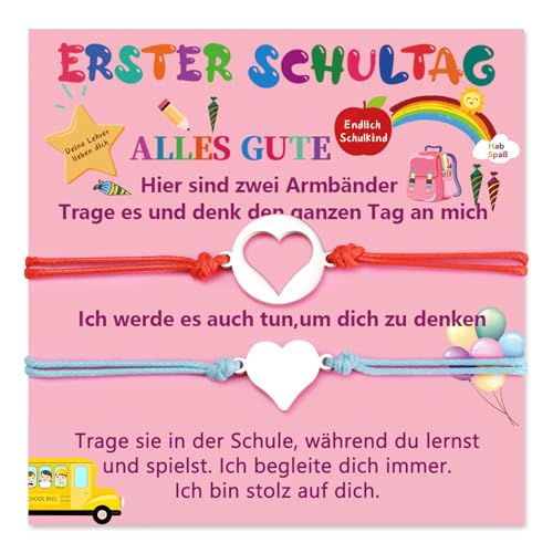 VU100 Mutter Tochter Armband Set Herz Verstellbares Armband Mutter Tochter Mädchen Familie Zurück zur Schule Geschenk (1 Rot, 1 Blau) von VU100