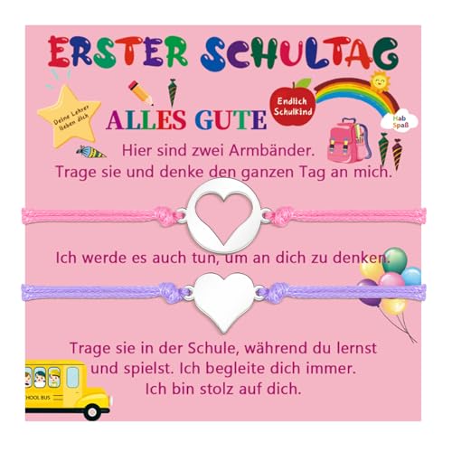 VU100 Mutter Tochter Armband Set Herzförmiges Armband für den ersten Schultag Geschenke für Mama Tochter Mädchen Familie (1 Rose Rot, 1 Lila) von VU100