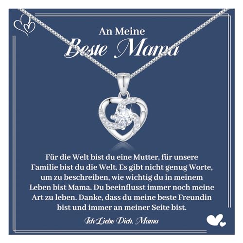 VU100 Muttertag Geschenk Mutter Halskette Geschenk für Mutter S925 Sterling Silber Damen Herz Halskette Muttertags Originelles Weihnachten Geburtstag für Mama von VU100