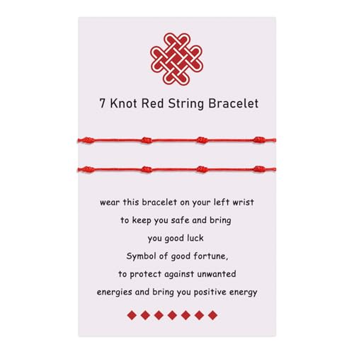 VU100 2 Rotes Armband Tibetisches Glücksarmband für Familie 7 Knoten Rotes Armband Verstellbares Handgemachtes Glücksarmband Weihnachten Geburtstag Geschenk Für Freunde Familie Paar von VU100