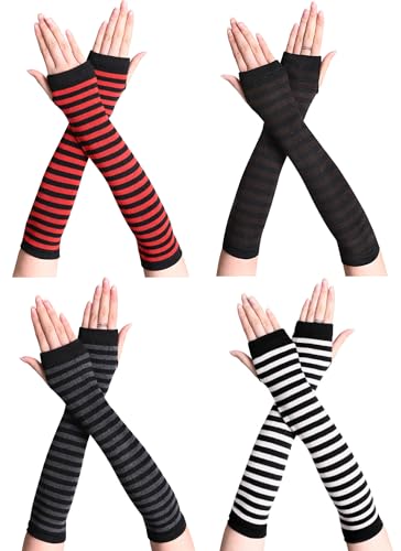 VUCDXOP 4 Paar Fingerlose Armstulpen Damen Armwärmer lange Stulpen Fingerlose Handschuhe Handwärmer mit Daumenloch lang Pulswärmer Warm weiche Handschuhe für Winter Herbst von VUCDXOP