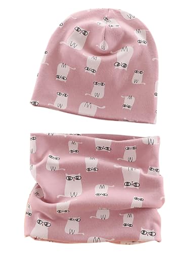 VUCDXOP Baby Kinder Baumwolle Mütze Schal Set Winter Jungen Mädchen Beanie Hüte + Schlauchschal 2er Set Herbst Winter Weich Baumwolle Beanie Mütze Hut Halstuch Rundschal Nackenwärmer Set von VUCDXOP