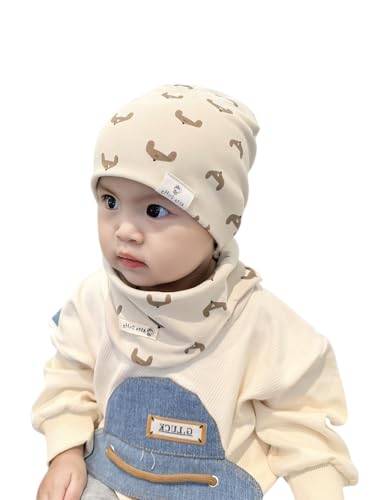 VUCDXOP Baby Kinder Baumwolle Mütze Schal Set Winter Jungen Mädchen Beanie Hüte + Schlauchschal 2er Set Herbst Winter Weich Baumwolle Beanie Mütze Hut Halstuch Rundschal Nackenwärmer Set von VUCDXOP