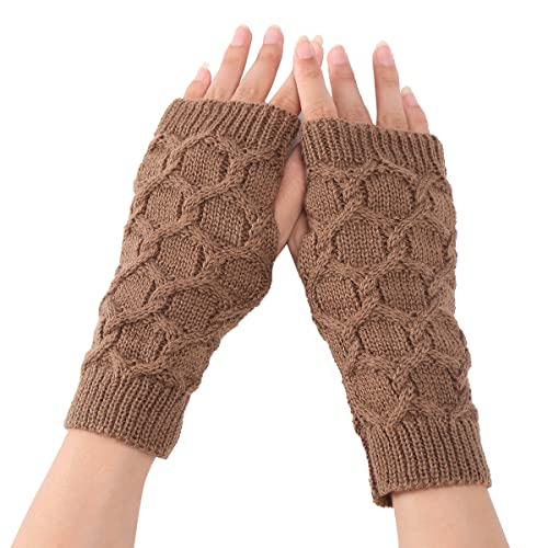 VUCDXOP Damen Fingerlose Handschuhe, Wärmer Strick Kurzer Gestrickte Fingerlose Fäustlinge Elastische Halbfinger Handschuhe Fingerlose Handwärmer Armstulpen Winterhandschuhe von VUCDXOP