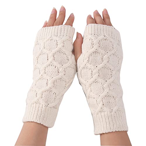 VUCDXOP Damen Fingerlose Handschuhe, Wärmer Strick Kurzer Gestrickte Fingerlose Fäustlinge Elastische Halbfinger Handschuhe Fingerlose Handwärmer Armstulpen Winterhandschuhe von VUCDXOP