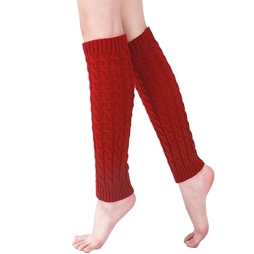 VUCDXOP Damen Langer Beinwärmer Frauen Mädchen Winter Crochet Stricken Stulpen Beinstulpen Beinwärmer Kniestrümpfe Legwarmers Strümpfe Overknees, in Einheitsgröße, Rot von VUCDXOP