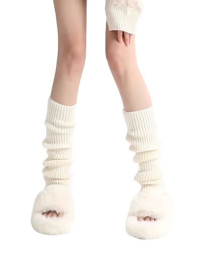 VUCDXOP Damen Langer Beinwärmer Frauen Mädchen Winter Crochet Stricken Stulpen Beinstulpen Beinwärmer Kniestrümpfe Legwarmers Strümpfe Overknees, in Einheitsgröße,55CM von VUCDXOP