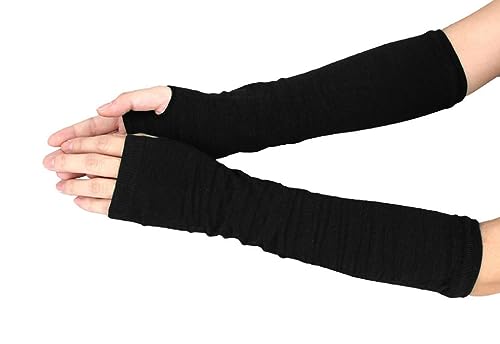 VUCDXOP Frauen Lang Fingerlos Handschuhe, Thermo Gestrickte Fingerlose Handschuhe Schwarz Armstulpen Winterhandschuhe Dehnbar Handstulpen Pulswärmer Strickhandschuhe mit Daumenloch Über für Damen… von VUCDXOP