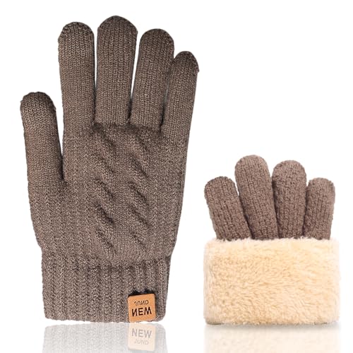 VUCDXOP Damen & Herren Winterhandschuhe Touchscreen, Thermo Fleece Strickhandschuhe für Outdoor Sport Laufen Radfahren Freizeit Ski, Khaki, L von VUCDXOP