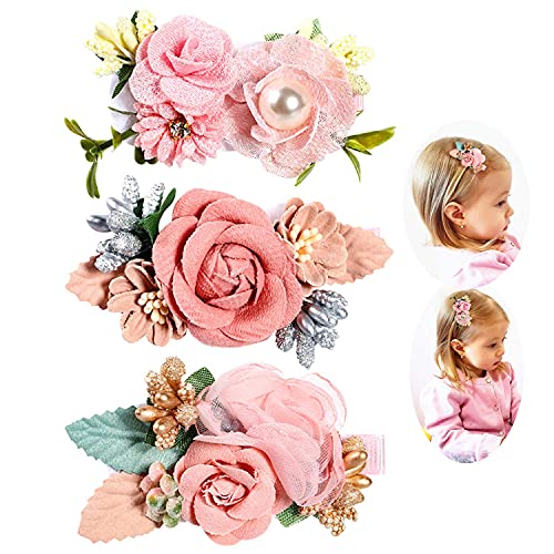 VUCDXOP Mädchen Künstliche Blume Haarschmuck Haarspangen Set Baby Haarschleife Blumenclip Künstliche kopfblume Haarclip Kinder Haarschmuck Haar Clip, 3 Stücke von VUCDXOP