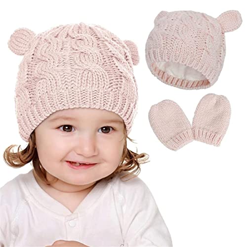 VUCDXOP Neugeborene Baby Beanie Mütze und Kratzfäustlinge Set Weiche Wintermütze Handschuhe Set Gestrickte Warme Mütze Und Fäustlinge Set 0-18M für 0-18 Monate von VUCDXOP