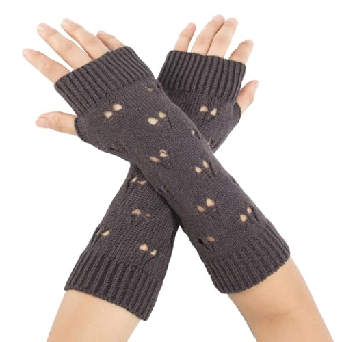 VUCDXOP Winter Gestrickte Handschuhe für Damen, Fingerlose Armstulpen Feinstrick lang Handwärmer Stulpen, Warm Strick Handschuhe Pluswärmer Handstulpen Armwärmer Stulpen für Damen (AX-Dunkelgrau) von VUCDXOP