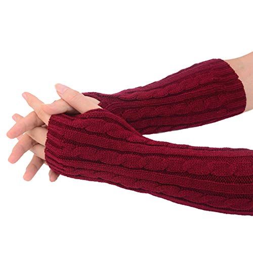 VUCDXOP Winter Gestrickte Handschuhe für Damen, Fingerlose Armstulpen Feinstrick lang Handwärmer Stulpen, Warm Strick Handschuhe Pluswärmer Handstulpen Armwärmer Stulpen für Damen von VUCDXOP