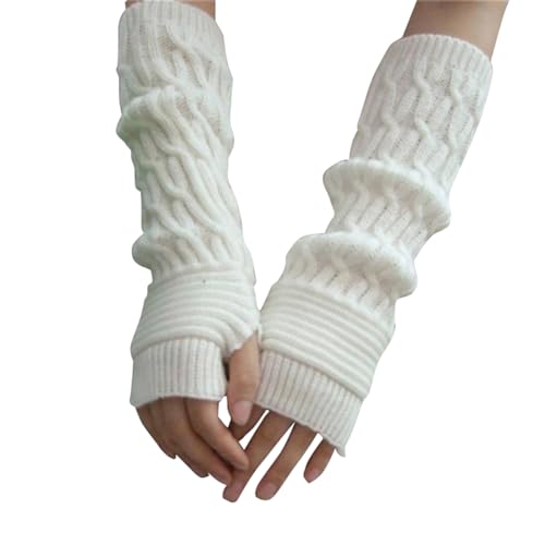 VUCDXOP Winter Gestrickte Handschuhe für Damen, Tukistore Fingerlose Armstulpen Feinstrick lang Handwärmer Stulpen, Warm Strick Handschuhe Pluswärmer Handstulpen Armwärmer Stulpen für Damen (Weiss#1) von VUCDXOP