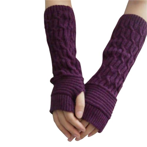 VUCDXOP Winter Gestrickte Handschuhe für Damen, Tukistore Fingerlose Armstulpen Feinstrick lang Handwärmer Stulpen, Warm Strick Handschuhe Pluswärmer Handstulpen Armwärmer Stulpen für Damen (Lila#1) von VUCDXOP