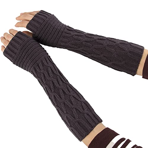 Winter Gestrickte Handschuhe für Damen, Tukistore Fingerlose Armstulpen Feinstrick lang Handwärmer Stulpen, Warm Strick Handschuhe Pluswärmer Handstulpen Armwärmer Stulpen für Damen (Dunkelgrau#1) von VUCDXOP