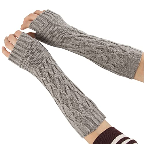 Winter Gestrickte Handschuhe für Damen, Tukistore Fingerlose Armstulpen Feinstrick lang Handwärmer Stulpen, Warm Strick Handschuhe Pluswärmer Handstulpen Armwärmer Stulpen für Damen (Hellgrau#1) von VUCDXOP