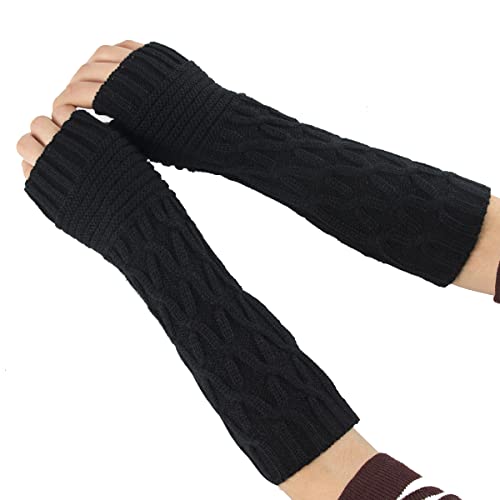 Winter Gestrickte Handschuhe für Damen, Tukistore Fingerlose Armstulpen Feinstrick lang Handwärmer Stulpen, Warm Strick Handschuhe Pluswärmer Handstulpen Armwärmer Stulpen für Damen (Schwarz#1) von VUCDXOP