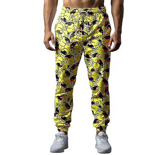 VUGOTU Herren Sweatpants Lustige 80er Jahre Splash Athletic Jogger Hose Elastische Taille Freizeithose, Ente Gelb, XXL von VUGOTU
