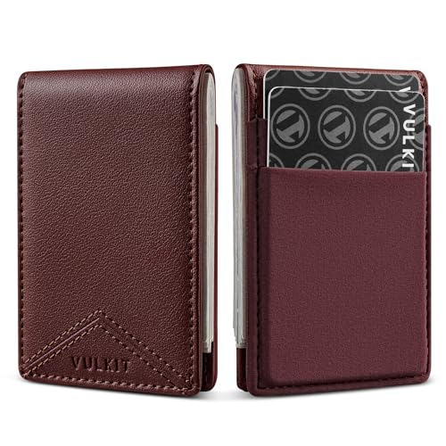 VULKIT Geldklammern Geldbörse Kleines Portemonnaie Herren - RFID-Kreditkartenhalter Mini-Fronttaschen-Brieftasche mit Münzfach, aus Leder mit magnetischem Geldclip, für Bargeld & Karten (Espresso) von VULKIT