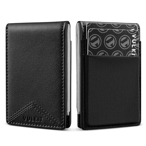 VULKIT Geldklammern Geldbörse Kleines Portemonnaie Herren - RFID-Kreditkartenhalter Mini-Fronttaschen-Brieftasche mit Münzfach, aus Leder mit magnetischem Geldclip, für Bargeld & Karten (Schwarz) von VULKIT