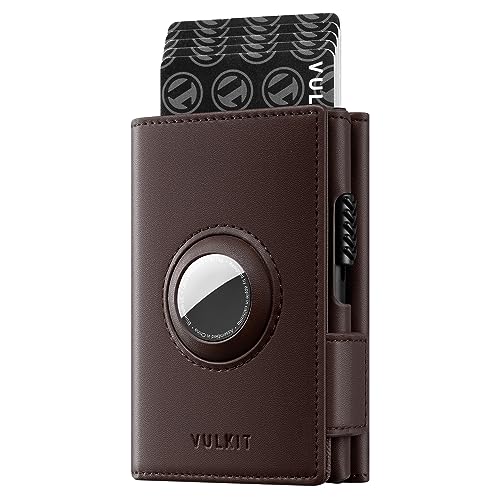 VULKIT Airtag-Geldbörse RFID-Geldbörse Herren-Geldbörse Leder-Kartenetui mit Airtag-Halter Aluminium-Pop-Up-Geldbörse Kreditkartenetui für Herren mit Ausweisfenster und Magnetverschluss von VULKIT