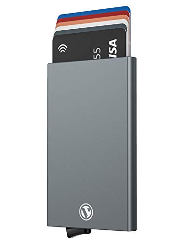 VULKIT Kartenetui Metall Geldbörse RFID Schutz Mini Herren Portemonnaie Geldbeutel Automatisch Pop Up für 5 Karten von VULKIT