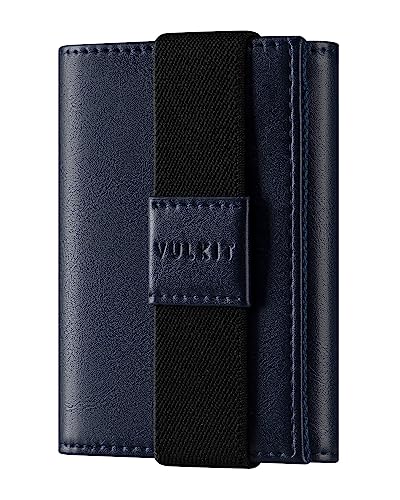 VULKIT Geldbörse Herren Leder Portmonee Herren Geldbeutel RFID Schutz Brieftasche für Männer Tri-fold Wallet mit 3 Ausweisfenster & Münzfach, Blau von VULKIT