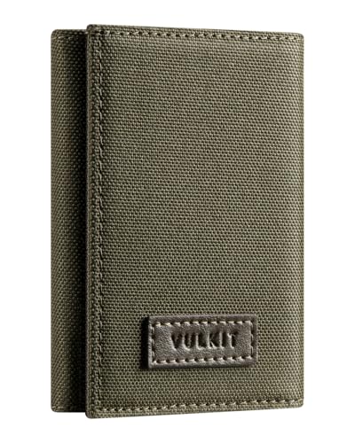 VULKIT Geldbörse Herren Klein RFID Blocker Portmonee Herren Geldbeutel Trifold Kartenetui mit Münzfach Brieftasche für Männer, Armeegrün von VULKIT