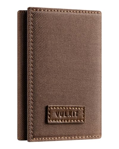 VULKIT Geldbörse Herren Klein RFID Blocker Portmonee Herren Geldbeutel Trifold Kartenetui mit Münzfach Brieftasche für Männer, Hellbraun von VULKIT