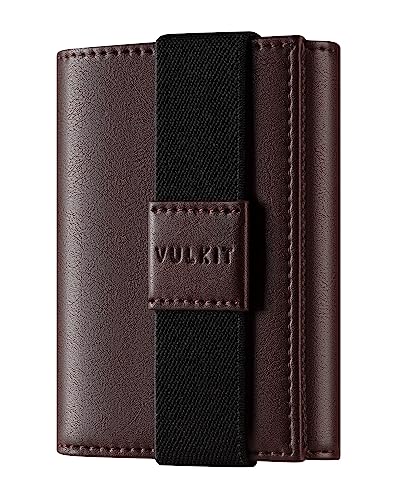 VULKIT Geldbörse Herren Leder Portmonee Herren Geldbeutel RFID Schutz Brieftasche für Männer Tri-fold Wallet mit 3 Ausweisfenster & Münzfach, Braun von VULKIT
