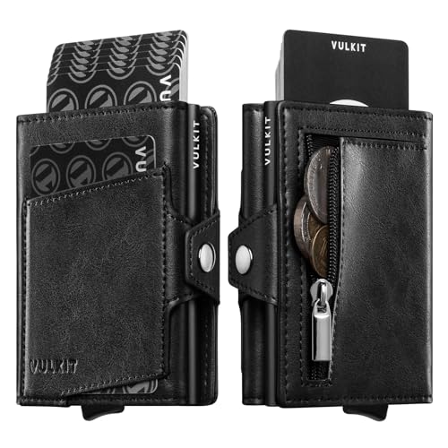 VULKIT Herren Geldbörse mit Reißverschluss-Münzfach, Kartenhalter für 10–12 Karten, RFID-blockierendes kleines Portemonnaie mit Ausweisfenster, Geldscheinfach, smartes Aluminium-Kartenetui von VULKIT