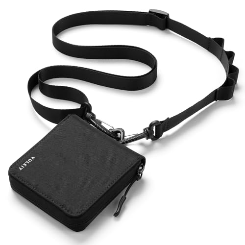 VULKIT Herren-Geldbörse mit Umhängeband, Kreditkartenhalter, wasserdichter Stoff, RFID-blockierend, mit abnehmbarem Umhängeband für draußen oder den täglichen Gebrauch, Schwarz , Casual von VULKIT