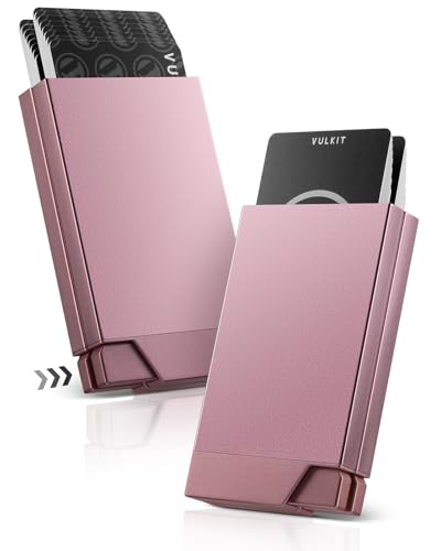 VULKIT Herren Kreditkartenetui mit Doppelseitiger Pop-Up-Funktion - Schlankes RFID-Blockierendes Metall Etui mit Aluminiumrahmen, Automatischer Auswurf für 12-16 Karten (Roségold, Doppelstufe) von VULKIT