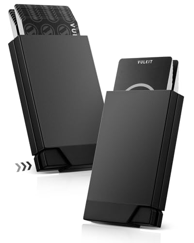 VULKIT Herren Kreditkartenetui mit Doppelseitiger Pop-Up-Funktion - Schlankes RFID-Blockierendes Metall Etui mit Aluminiumrahmen, Automatischer Auswurf für 12-16 Karten (Schwarz, Doppelstufe) von VULKIT