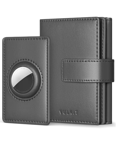 VULKIT Leder Geldbörse Herren mit Airtag Kartenetui, Portemonnaie Mini für Max. 10-14 Karten RFID Schutz, Grau von VULKIT